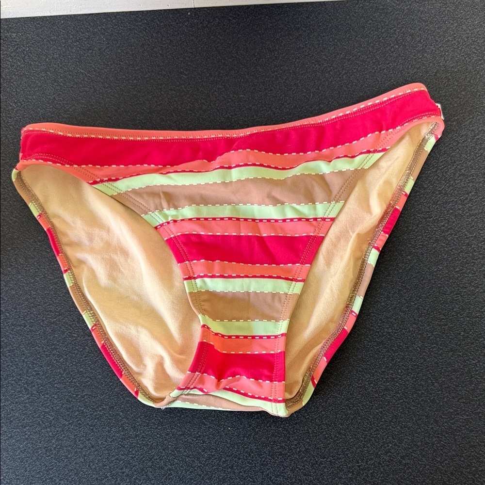 BONGO Striped Bikini Bottoms in Hot Pink, Light Green, Brown Y2K